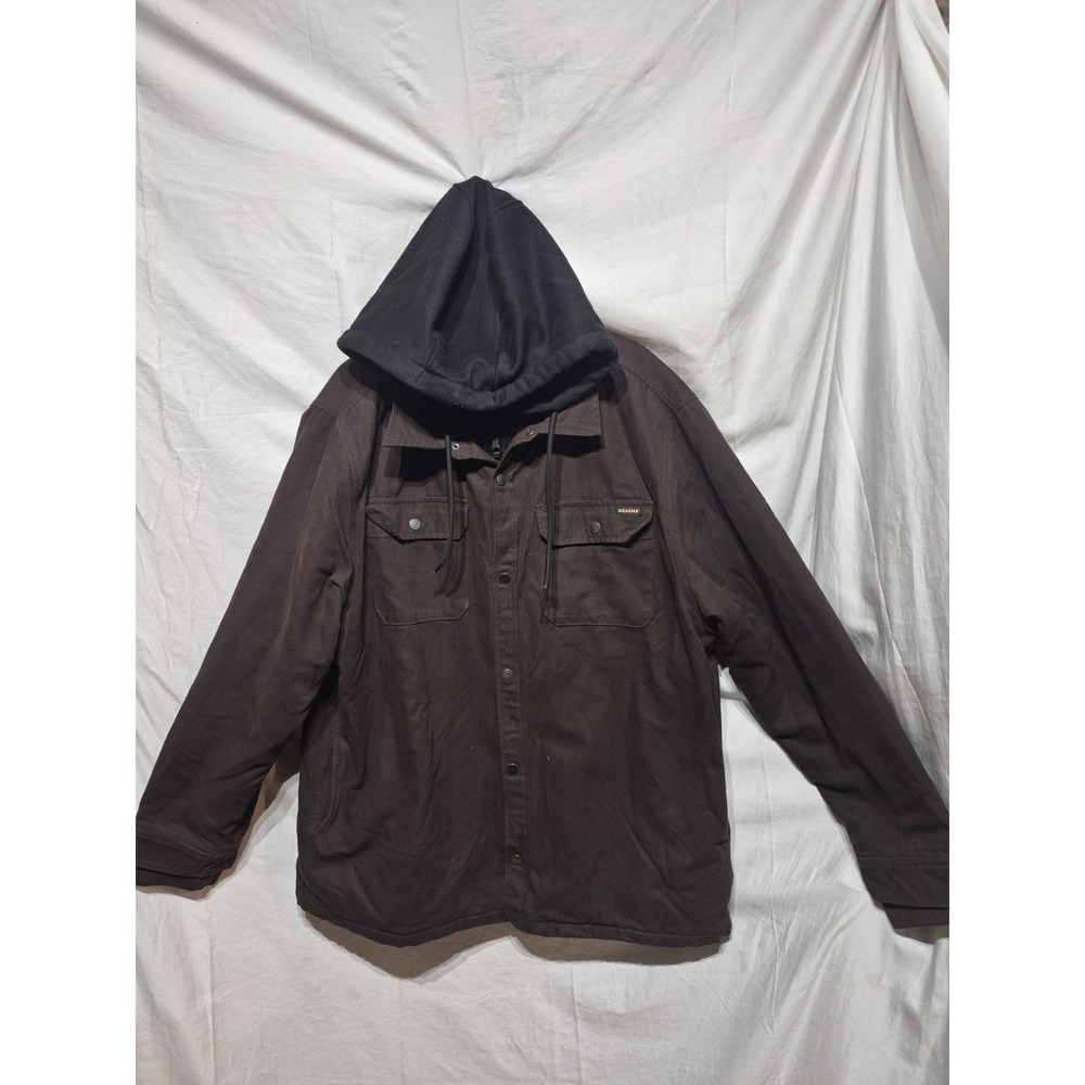 BRAHMA BROWN CANVAS WORK JACKET W/ BLACK ATTACHED HOODIE SIZE L ZIPPER & SNAPS